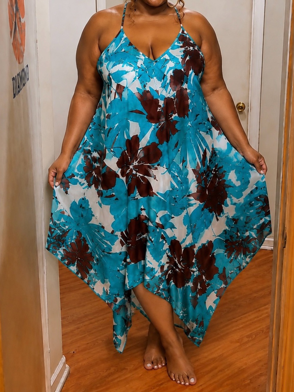 T.J.Maxx Teal & Brown Floral Maxi Dress - Picture 3 of 4
